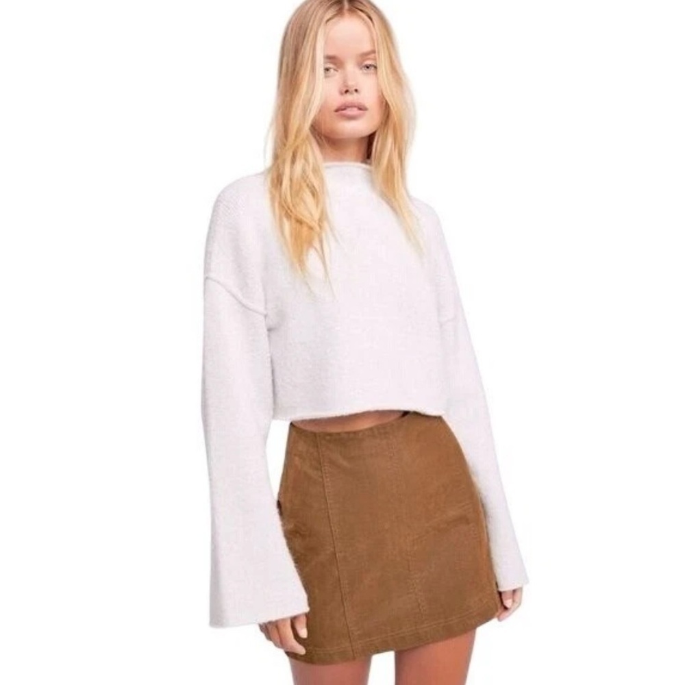 Free People Modern Femme Faux Leather Vegan Mini Skirt Size 6 Tan Boho Western